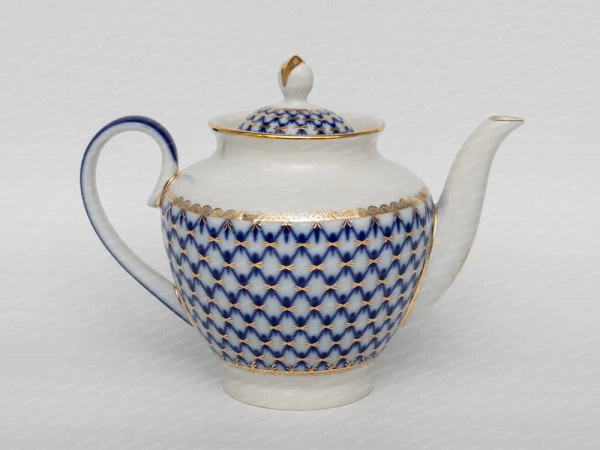 Чайник заварочный форма. Весенняя рисунок. Кобальтовая сетка