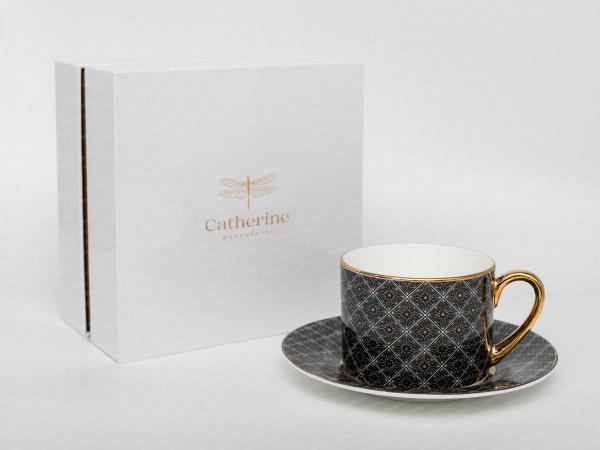 Подарочный набор Чашка с блюдцем 250 мл "Нуах/Noir" темный, Catherine
