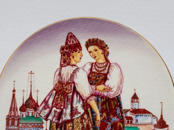 Декоративная тарелка  форма Эллипс, рисунок Ярославские сударыни
