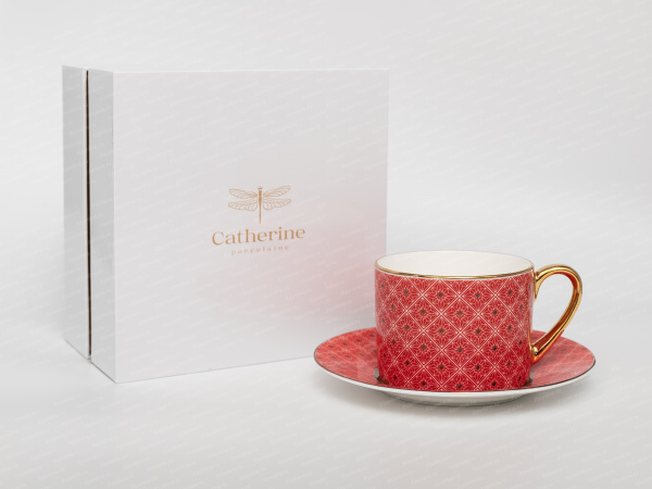 Подарочный набор Чашка с блюдцем 250 мл "Руж/Rouge" темный, Catherine