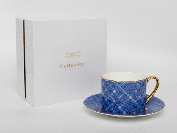 Подарочный набор Чашка с блюдцем 250 мл "Блу/Bleu" темный, Catherine